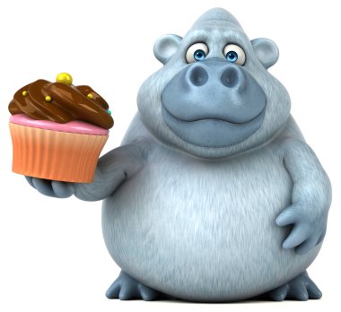 Eğlenceli çizgi film karakteri holding cupcake