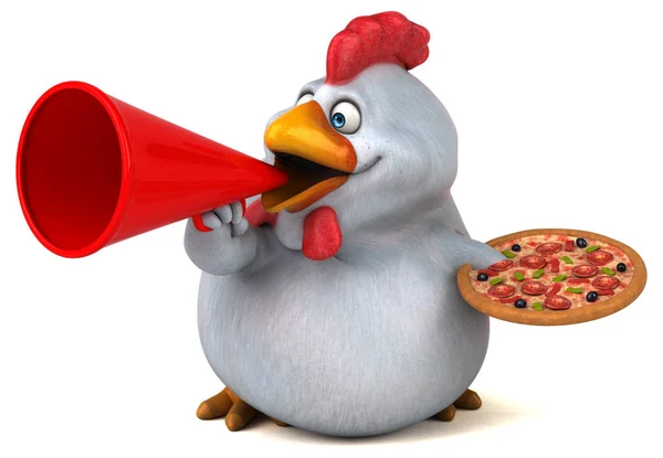 Fun cartoon character  holding pizza — Stock Photo, Image