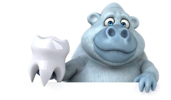 Cartoon character holding tooth — Stock Photo, Image