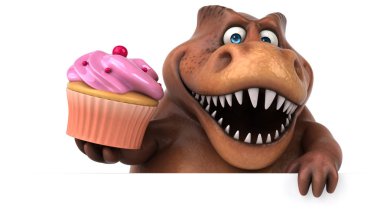 Eğlenceli çizgi film karakteri holding cupcake
