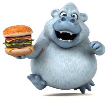 çizgi film karakteri holding hamburger