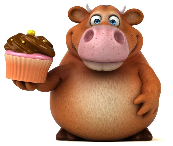 Fun cartoon character   holding cupcake — Stock Photo, Image