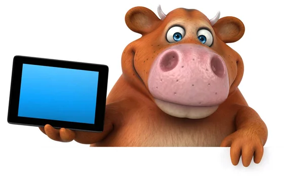 Divertente personaggio dei cartoni animati in possesso di tablet — Foto Stock
