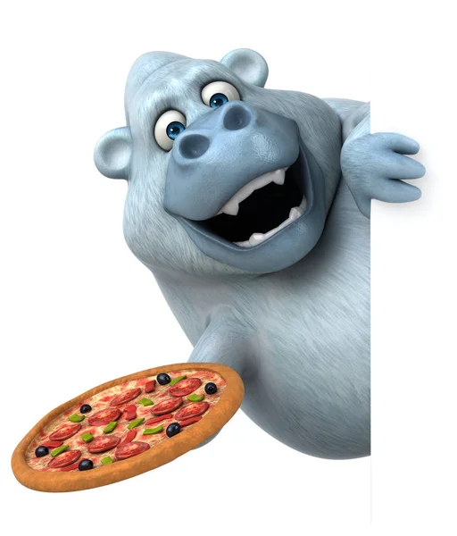 Divertido personaje de dibujos animados sosteniendo pizza —  Fotos de Stock