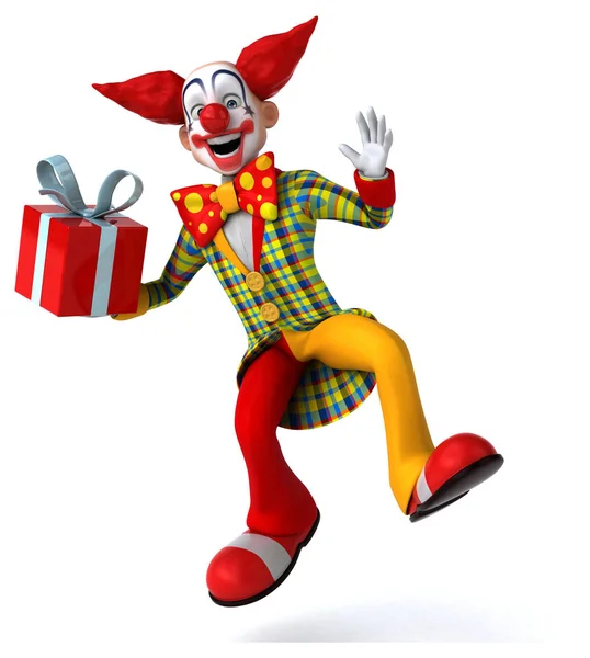 Clown holding present — Stock Photo, Image