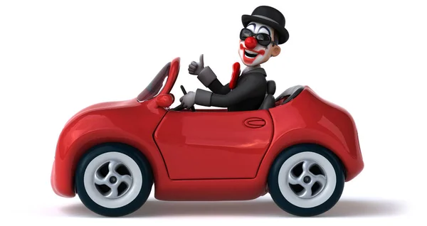 Веселый клоун на машине — стоковое фото