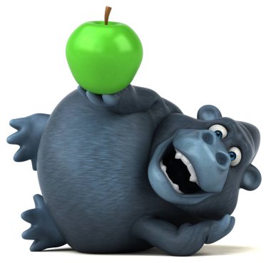 Komik karikatür karakter holding elma  