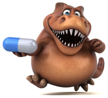 Komik karikatür karakter holding hap 