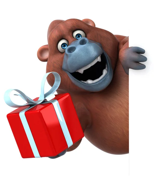 Cartoon character holding present — Stock Photo, Image