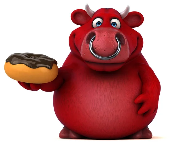 Divertido personaje de dibujos animados sosteniendo donut —  Fotos de Stock