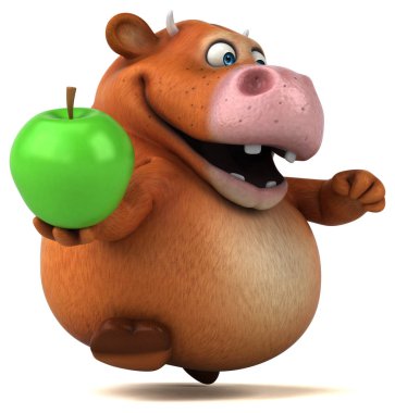 Komik karikatür karakter holding elma  