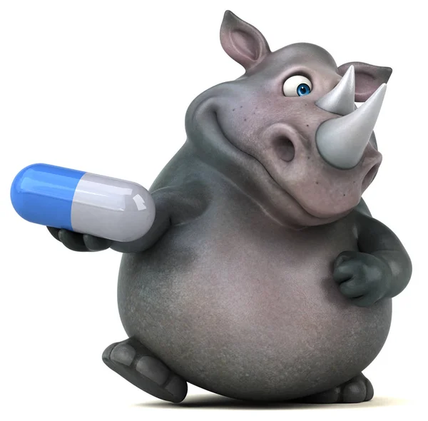 Смішний персонаж мультфільму тримає таблетку — стокове фото
