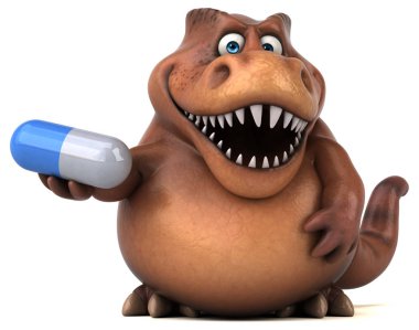 Komik karikatür karakter holding hap 