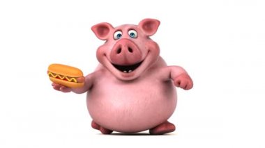 Komik domuz holding hotdog 