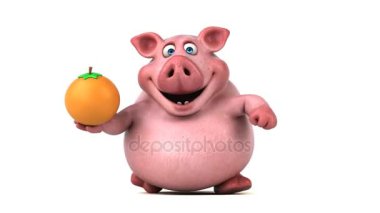 Komik domuz holding turuncu 