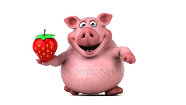 Schwein hält Erdbeere — Stockvideo