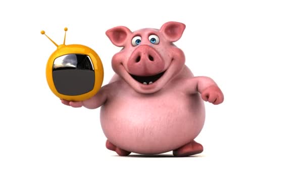 Свиня тримає телевізор — стокове відео