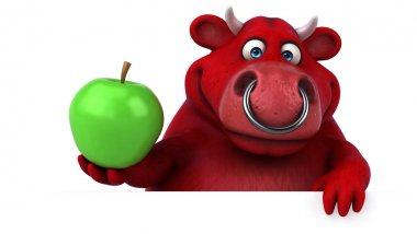 Komik karikatür karakter holding elma  