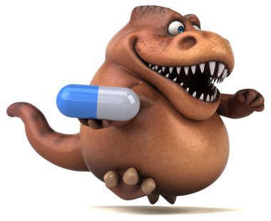 Komik karikatür karakter holding hap 