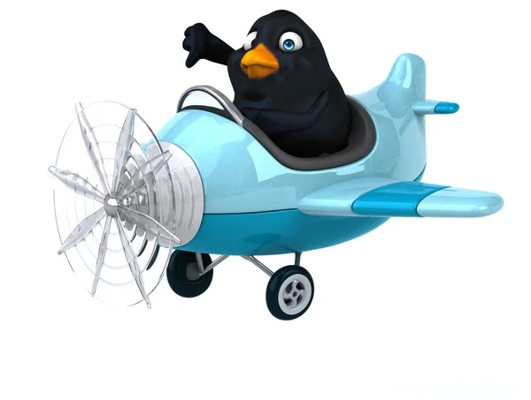Grappige zwarte vogel op vliegtuig — Stockfoto