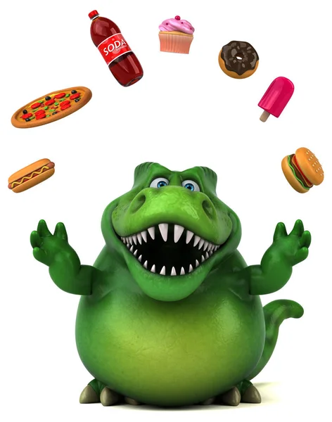 Fun dinosaur with food — Stock Photo, Image