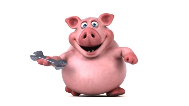 Schwein hält Schraubenschlüssel — Stockvideo