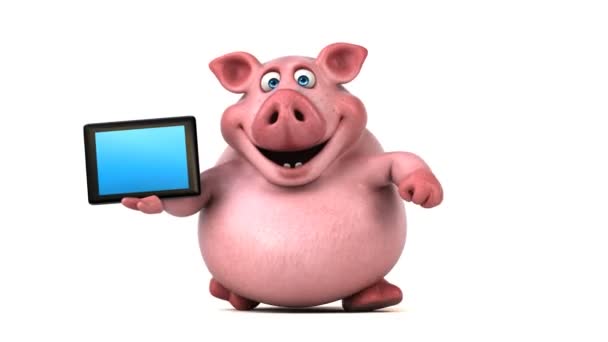 Pig holding  tablet — Stock Video
