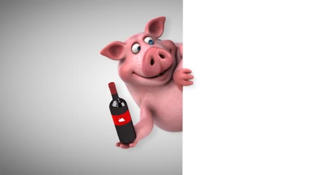Pig holding  wine — Stock Video