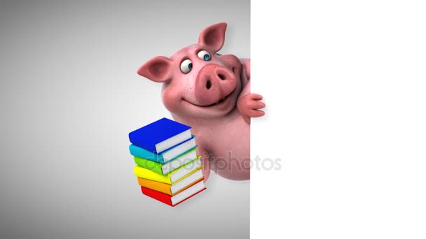 Schwein, das Bücher hält — Stockvideo