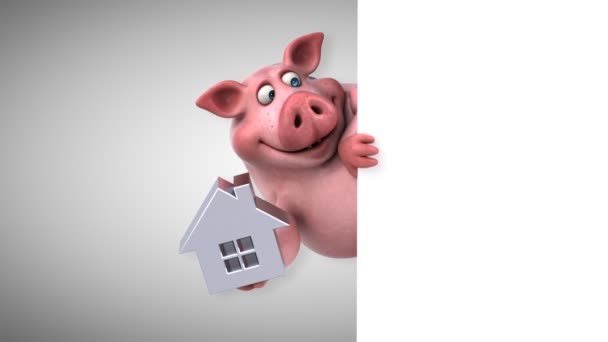 Pig holding house sign — Stock Video
