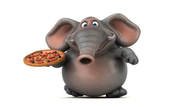 Cartoon character holding pizza — Stock Video