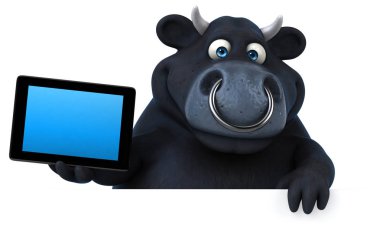 çizgi film karakteri holding tablet 