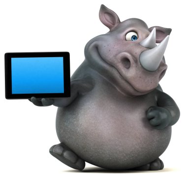 çizgi film karakteri holding tablet  