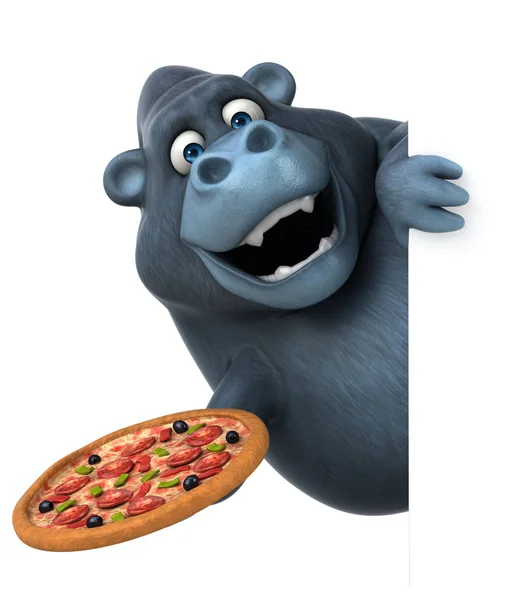 Personaje de dibujos animados celebración de pizza —  Fotos de Stock