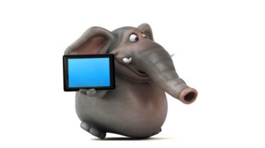 Eğlenceli çizgi film karakteri holding tablet  