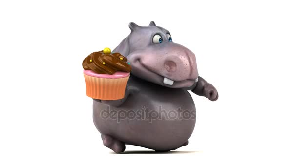 Divertido hipopótamo de dibujos animados — Vídeo de stock