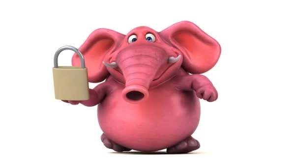 Cartoon character holding  padlock — Stock Video