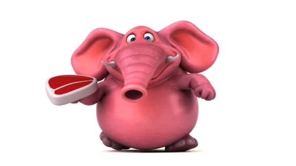 Funny elephant holding steak — Stock Video