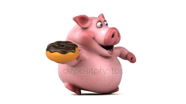 Cerdo sosteniendo donut dulce — Vídeos de Stock