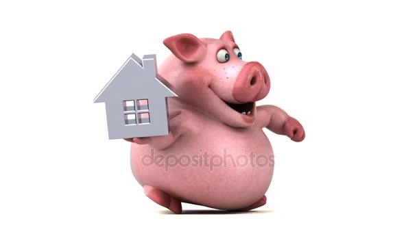 Pig holding house sign — Stock Video