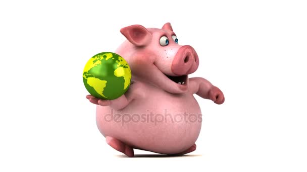 Pig holding globe — Stock Video