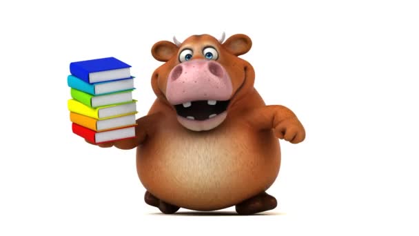 Schattige koe bedrijf boeken — Stockvideo
