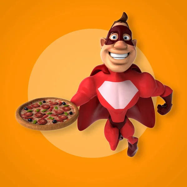 Superhero pizza gospodarstwa — Zdjęcie stockowe