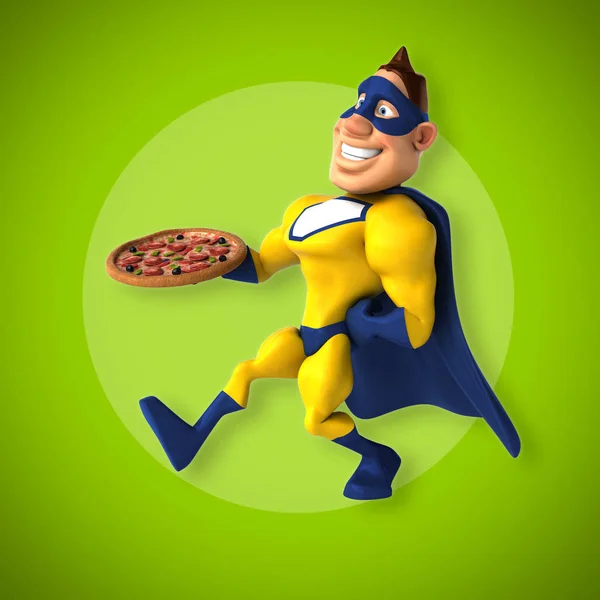Superhero holding pizza — Stock Photo, Image
