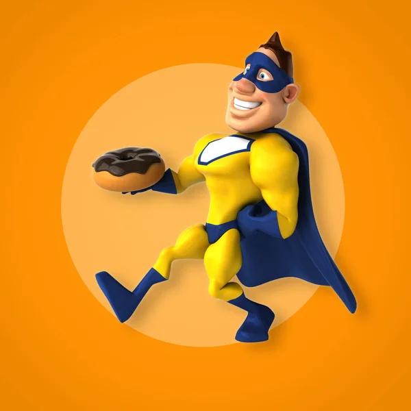 Superhero holding donut — Stock Photo, Image