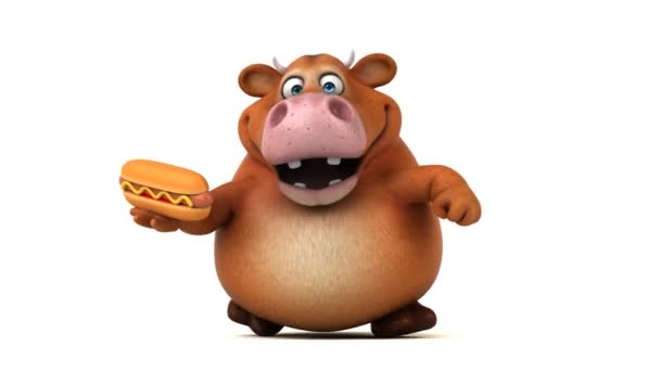 Cartoon  character holding hotdog — Stock Video