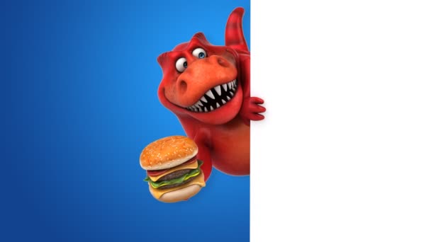 Динозавр холдингу гамбургер — стокове відео