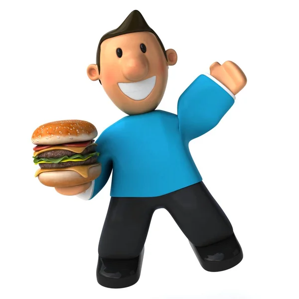 Komik çizgi film karakteri hamburger ile — Stok fotoğraf