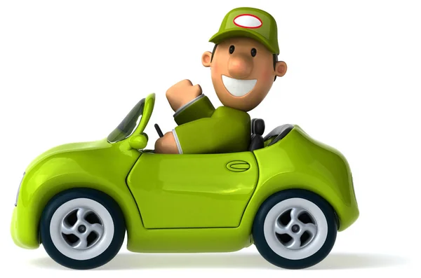 Funny  mechanic driving car — Stock Photo, Image