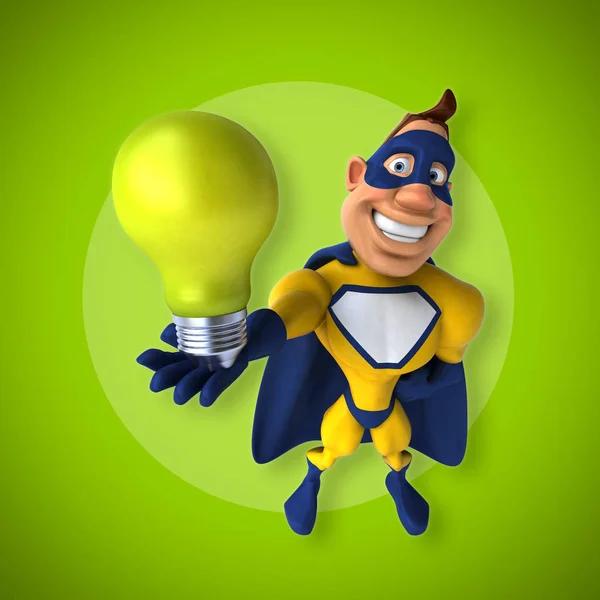 Superhjälte innehav glödlampa — Stockfoto